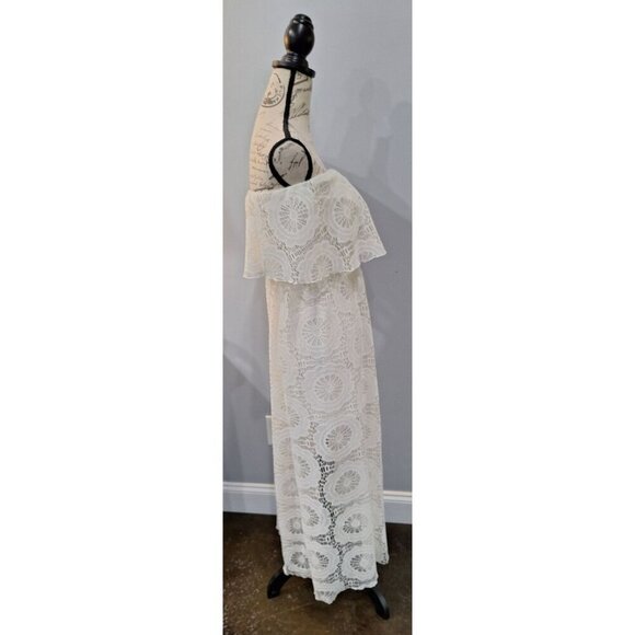 EUC Charlotte Russe White Off-Shoulder Maxi Dress With Lace Overlay & Ruffle/Sz. - Picture 3 of 6